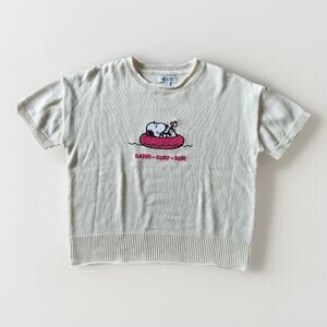 Snoopy & Woodstock Sand Surf Sun Sweater Womens Size Medium Short Sleeve Peanuts
